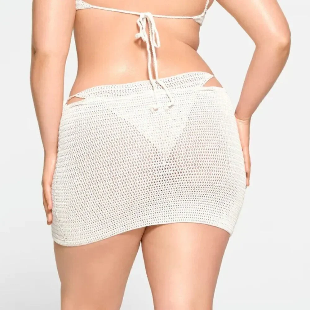 SKIMS Women's Marble Crochet Swim Mini Drawstring Skirt Size 3X